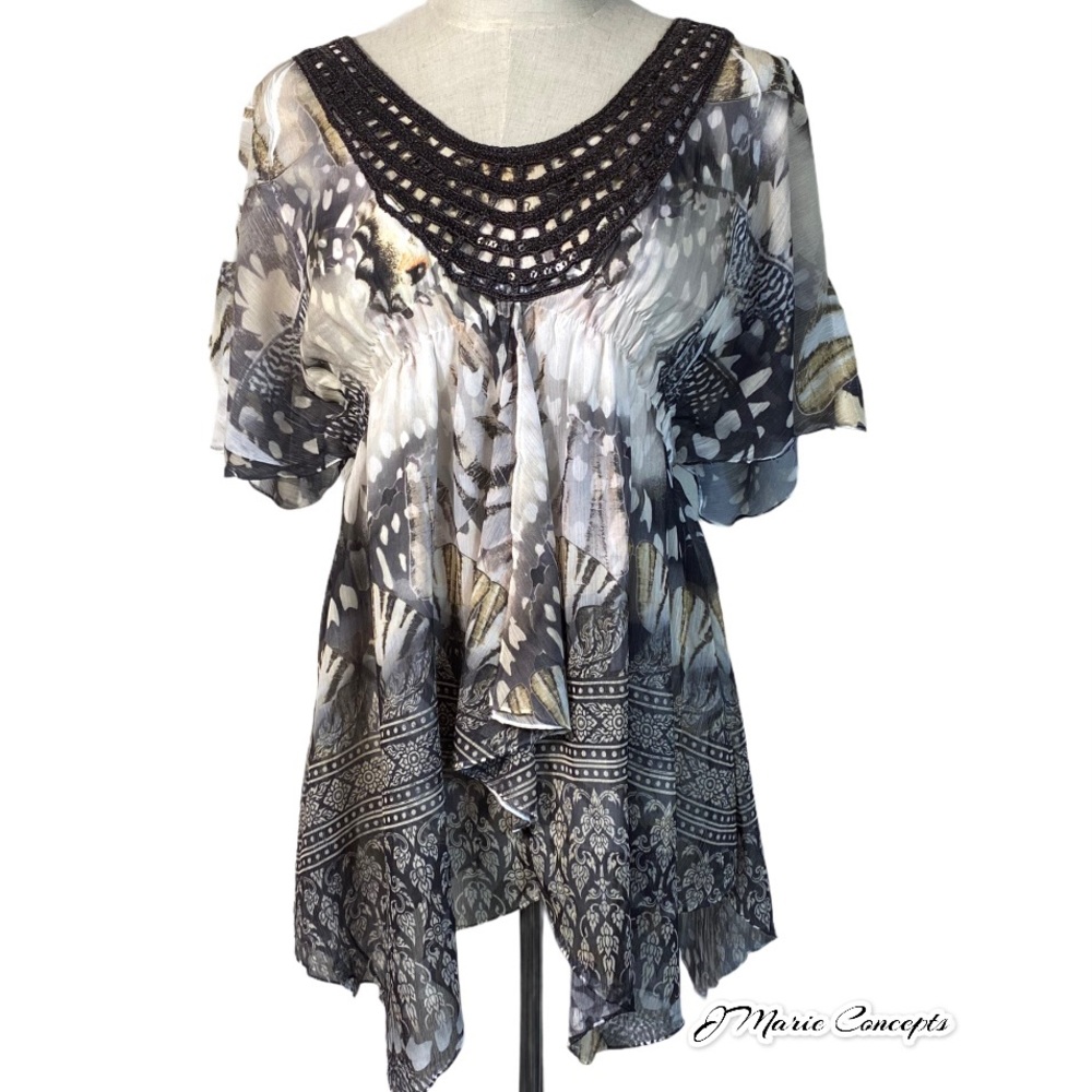 STYLE & CO MACY'S NWOT tunic top lattice neckline batkik asymmetrical crochet